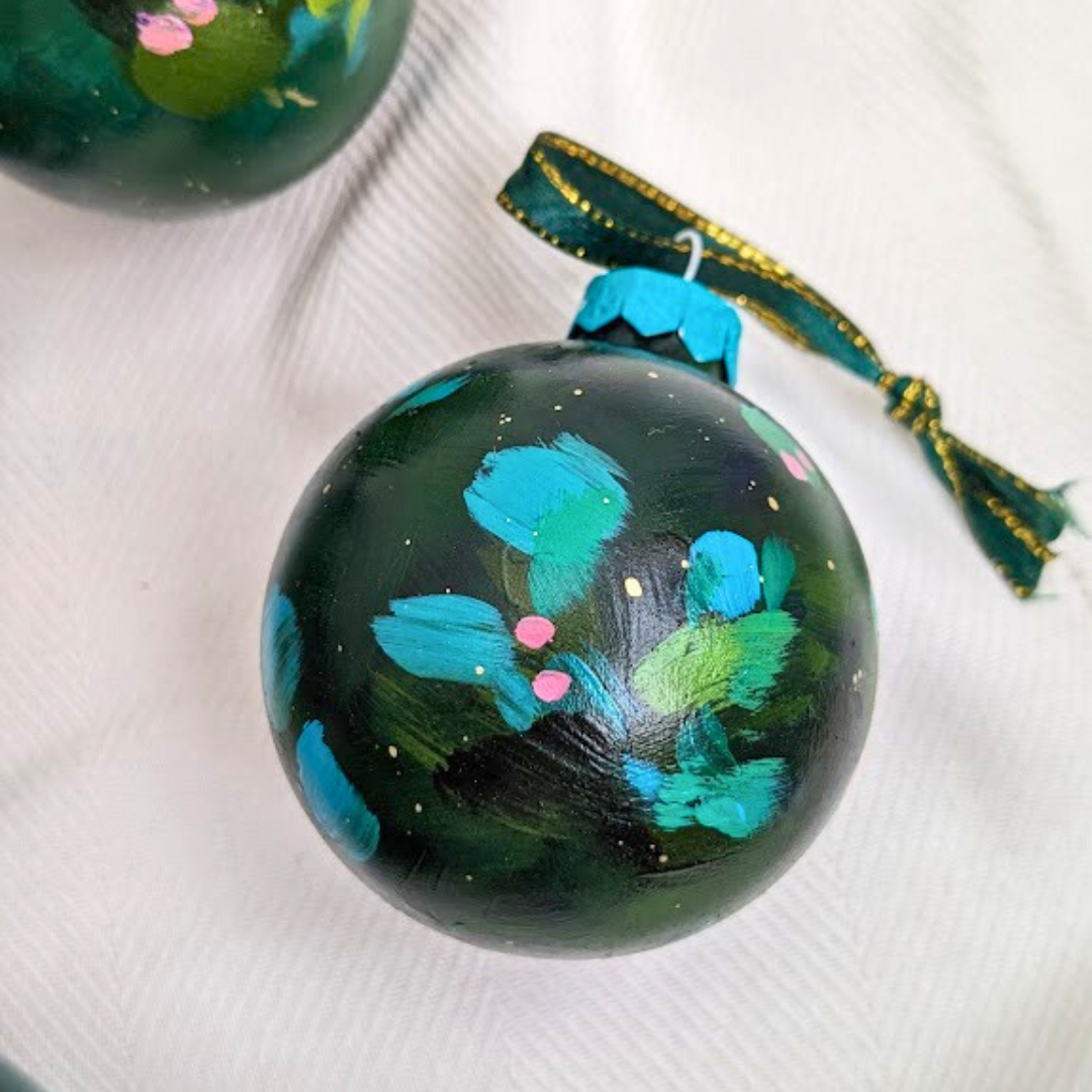 "Glistening Frost on Evergreen" Hand-Painted Glass Ornament, Limited edition