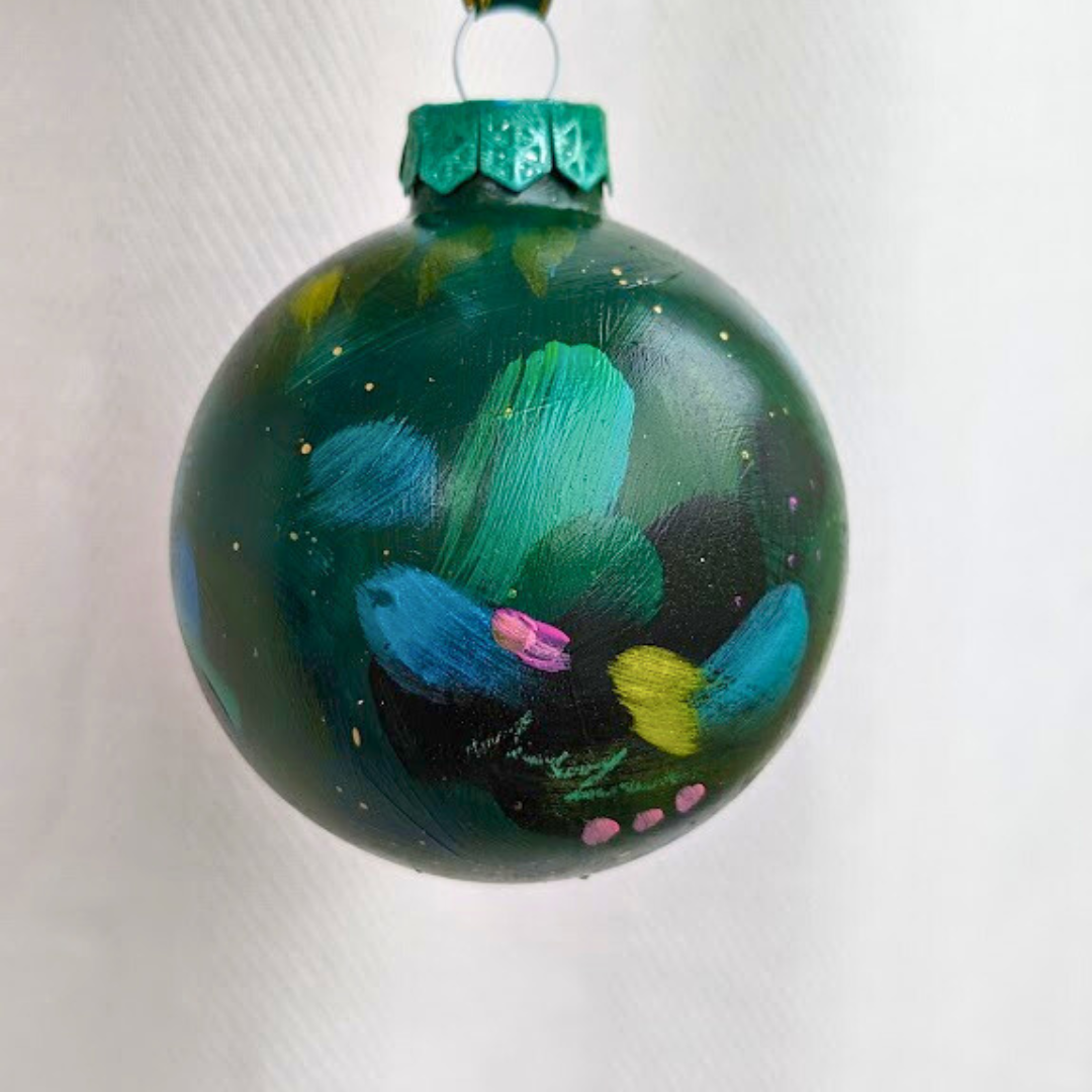 "Glistening Frost on Evergreen" Hand-Painted Glass Ornament, Limited edition