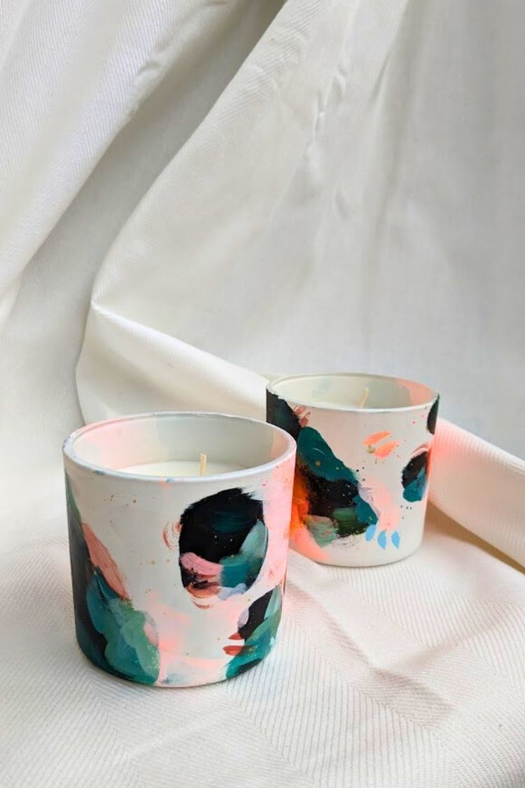 "Frosty Cotton Candy" Hand-painted Scented candles - set of two candles