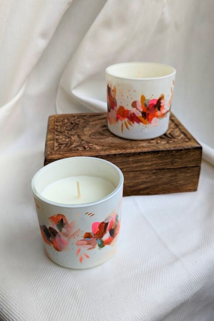 "Joy of a Snowy Night" Hand-painted Scented candles - set of two candles