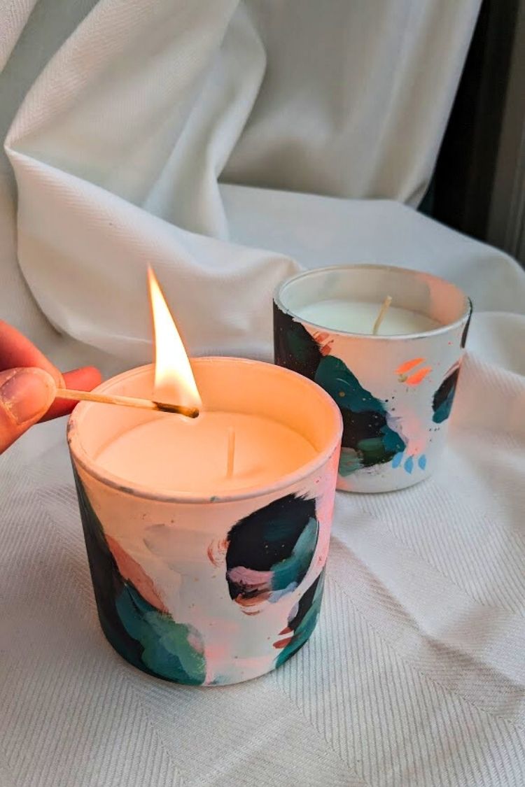 "Frosty Cotton Candy" Hand-painted Scented candles - set of two candles